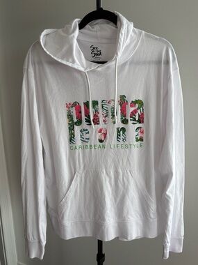White 'Puerto Reina' Floral Logo Hoodie - Women's Long Sleeve